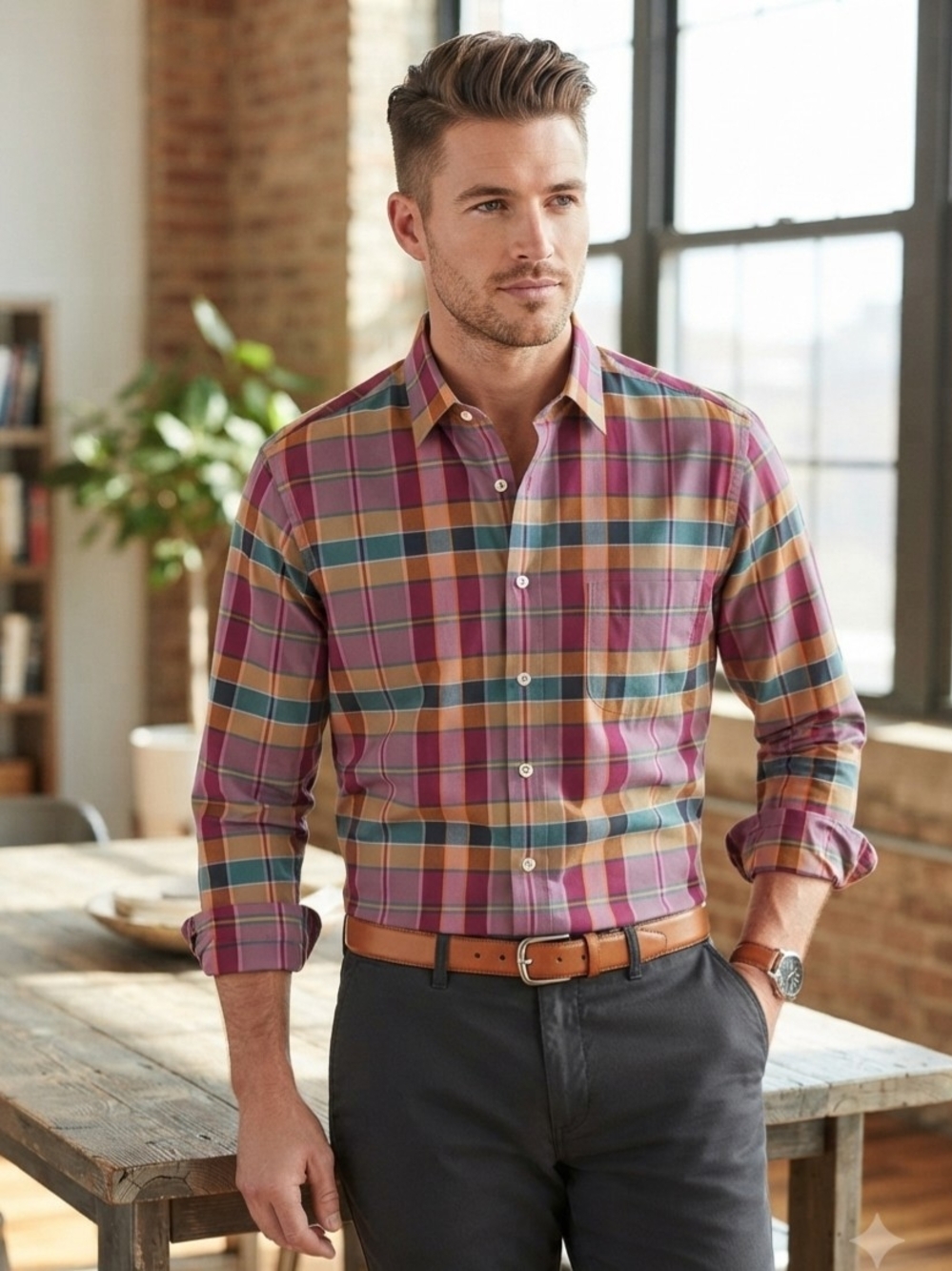 Robert Talbott Men’s Plaid Button-Down Shirt – Size M 100% Cotton